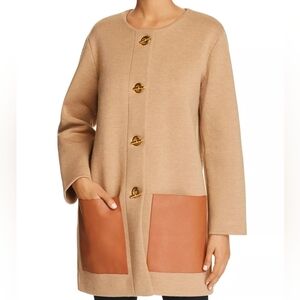 Tory Burch 2023 Collection Knitted Coat With Leather